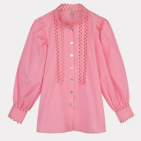 Esqualo puffed sleeve pink cotton poplin blouse - Picture 1 of 11